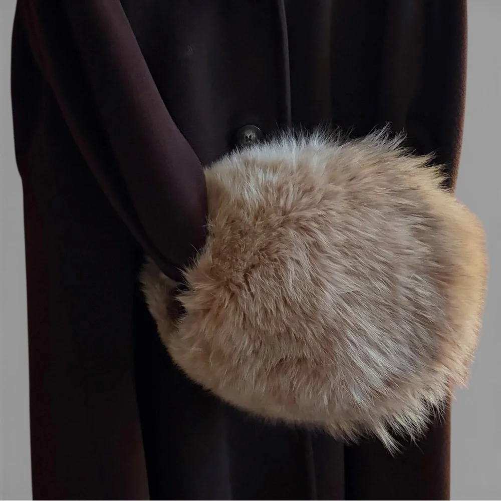 Vintage Fox Fur Hand Muff Caramel Honey‎ Brown Old Hollywood Glam USA made